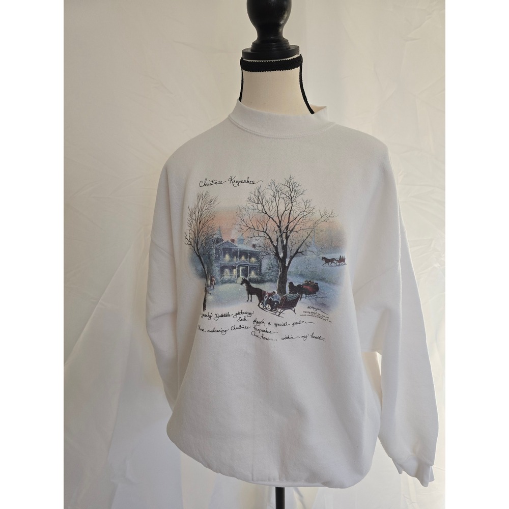 Vintage Tultex White Christmas Keepsakes Graphic Sweatshirt Pullover Women's XL